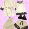 Roupa Íntima Sexy Explosões Europeias e Americanas Renda Sexy Alça Fina Shorts de Renda Calças Cardigã Robe de Dormir Conjunto de Cinco Peças Roupas para Casa