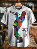 Moda Transfronteiriça Estampa de Padrão Artístico de Jazz Masculina Gola Redonda Manga Curta Estampa Digital 3D Feito Sob Medida, A Partir de Uma Peça