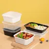 Caja de almuerzo rectangular desechable estilo americano de 750 ml, caja de embalaje para llevar de 900 ml, lonchera redonda con tapa convexa negra, tazón para sopa