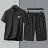 Traje Casual para Hombre Solapa Mediana Edad Elegante Dos Piezas Negocios Camisa Polo Seda de Hielo Manga Corta Holgado Papá Verano 20