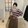 Conjunto de dos piezas de punto a rayas con manga larga para mujer, nuevo estilo coreano de otoño, cuello redondo, holgado y estiliza la figura