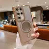 Adecuado para Funda de Teléfono Móvil Samsung S25Ultra, Espejo Brillante, Succión Magnética, S25 Rhinestones Electrochapados, A17 Anti-arañazos, Cobertura Total