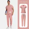 Aliexpress Temu Ropa de Trabajo Más Vendida Uniformes de Enfermera Batas de Laboratorio Color Sólido Manga Corta Pantalones Conjunto de Dos Piezas para Limpieza con Personajes Bordados
