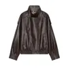 Atacado de fabricante de roupas femininas transfronteiriço 2026 AliExpress mais vendido jaqueta bomber da moda estilo francês couro sintético couro de lichia