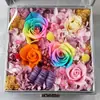 Caja de Regalo de Rosa Flor Eterna Cuadrada Día de la Madre Navidad Tanabata Día de San Valentín Cumpleaños Caja con Cajón Caja de Joyería