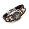 Pulsera de cuero de vaca con remaches de estrella de cinco puntas redonda antigua de tendencia japonesa y coreana, pulsera de cuero tejido multicapa unisex