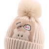 Gorro infantil de otoño e invierno con dibujos animados, bonito gorro de lana para bebé, forrado de algodón, cálido gorro de punto para bebé.