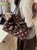 Nueva colección otoño e invierno 2026: bolsa de mano de cuero y terciopelo, bolso de hombro, con detalle de lazo, bolso versátil, diseño de lunares, estilo casual