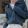 Estilo Coreano Estilo Retro Cuello Solapa Color Sólido Holgado Versátil Suéter Cardigan Tejido para Mujer Caqui Talla Única