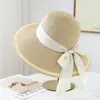 Chapéu de Palha Estilo Japonês Simples Elegante com Tira Tecida de Aba Larga Proteção Solar para Mulheres Verão Casual Versátil Chapéu Balde Proteção Solar Chapéu de Pescador para Férias Viagem
