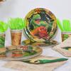 Traje de fiesta de cumpleaños infantil con tema de dinosaurios Vaso de papel tisú desechable Plato de papel Cuchillo y tenedor Cuchara Vajilla para pastel