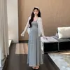 Vestido de Maternidade 2026 Novo Estilo Roupa de Alta Qualidade para Gestantes, Camisa com Proteção Solar, Conjunto de Colete e Saia, Vestido de Maternidade de Verão