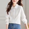 Camisa Bordada Rosa para Mulheres, Manga Longa, Novo Estilo Outono 2026, Top com Gola com Acabamento em Renda, Camisa 100% Algodão Feminina