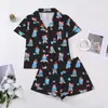 Novos Pijamas Femininos de Comércio Exterior Transfronteiriço com Golas Estampadas, Mangas Curtas, Shorts, Roupas de Casa Estilo Europeu e Americano, Cardigan, Soltos e Confortáveis