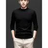 Camisa de punto gruesa cálida al por mayor transfronteriza para hombre temporada otoño e invierno cuello medio alto simple versátil holgada camisa base