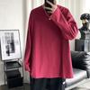 Camiseta de manga larga de otoño para hombre, holgada, combinable, estilo Hong Kong, marca de moda, color liso, sencilla, informal, con cuello redondo