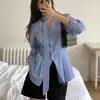 Camisa a rayas de manga larga con diseño retro francés para mujer, nueva para principios de otoño, corte ajustado, top favorecedor 18517