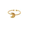 Anillos de Acero Inoxidable con Estrella y Luna de Venta Caliente Transfronteriza Europea y Americana para Mujer, Versátiles para el Uso Diario, Anillos Abiertos Simples y de Moda, Joyería