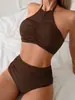 2024 Nuevo Top de Tubo Dividido para Mujer Halter Plisado con Cordones Cintura Alta Sexy Traje de Baño Bikini1607W