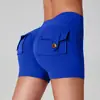 Pantalones Cortos de Yoga con Bolsillo de Cadera de Melocotón, Cintura Alta, Bolsillo, Deportivos, Fitness, Pantalones Triples para Mujer, Sensación de Segunda Piel, Alta Elasticidad, Secado Rápido