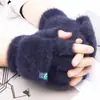 Novas luvas de tricô sem dedos quentes e espessas com forro de veludo, estilo coreano moderno, para outono e inverno, com ponta dos dedos flip-top, para estudantes, atacado de fábrica
