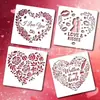 Modelos de Pintura Vazados em Forma de Coração Multi-Estilo Transfronteiriços, Modelos de Decoração de Casamento Graffiti Feito à Mão de Coração de Casal com Flor de Rosa