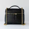 Mini Bolso Caja Tejido a Mano, Bolso de Alta Gama para Teléfono Móvil, Bolso Cuadrado Pequeño Versátil con Cadena, Bolso Cruzado de Hombro de Piel Genuina para Mujer