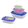 Juego de 3 piezas de recipiente de plástico rectangular redondo de grado alimenticio para verduras y frutas con ajuste de fecha, caja de almacenamiento de PP de 230 ml a 1750 ml