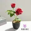 Rosa de Duas Cabeças Pequeno Bonsai Flor Artificial Decoração Sala de Estar Estudo Flor Falsa Artificial Decoração de Mesa de Escritório Decoração de Planta em Vaso