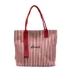 Bolsa de Lona de Gran Capacidad para Mujer, Nuevo Estilo de Nicho, Bolso de Hombro Rayado Versátil, Bolsa Tote para Estudiantes y Viajes Diarios