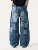 Roupa Masculina Fengshe / Calça Xadrez Mosaico High Street Americana Jeans Masculino Streetwear da Moda Calça Reta Solta