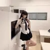 Traje estilo faculdade coreana Uniforme JK Doce Puro Picante Doce Fresco Cintura Apertada Emagrecedor Camisa Branca de Manga Curta Terno de Três Peças