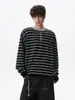 Sudadera de punto con cuello Henley de rayas retro americana para hombre, otoño, holgada, casual, manga larga, capa base de punto para hombre