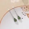 Yiluyin Jade Natural Hetian Plata de Ley S925 Chapado en Oro Calabaza de Jade Fortuna y Prosperidad Nuevo Estilo Chino Pendientes de Plata