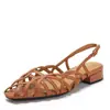 Sandalias vintage de estilo francés tejidas caladas de tiras finas y punta cerrada para mujer, modernas con tacón bajo grueso y correa trasera tipo romano LL962-1