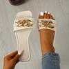 Chinelos de Metal com Corrente Grande de Alta Qualidade Exportação Flor de Jasmim para Mulheres Verão 2025 Novo Casual Tira Quadrada
