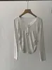 Camiseta de Patchwork de Encaje Omalai Falsa de Dos Piezas para Mujer, Dulce Versátil de Primavera con Fruncido en la Cintura Manga Larga Moderna 6380
