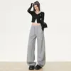 25Nuevo/Tejido Grueso Gris Claro Versión Estrecha Pantalones Casuales de Punto Suave para Queso