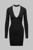 Vestido Largo de Manga Larga con Escote Halter y Espalda Descubierta, Estilo Transfronterizo Nuevo 2026 para Mujer, Corte Ajustado, Favorecedor, Sexy Bodycon, Pequeño Vestido Negro