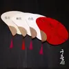Estilo antiguo abanico redondo de papel de arroz emblema spray impresión a doble cara logotipo caligrafía a pincel personalizada obras abanico mango de bambú pintado