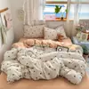 Conjunto de cama de quatro peças, conjunto de três peças com estampa de desenho animado, gaze de dupla camada com sensação de nuvem Classe A, lençol de cima e lençol com elástico, envio direto do fabricante