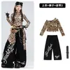 Figurino de dança jazz para meninas, conjunto de roupa de dança cropped com estampa de leopardo para crianças, roupa da moda street dance para desfile infantil, figurino de performance para meninas