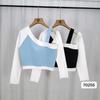 Suéter de Punto con Cuello Halter y Hombros Descubiertos con Bloques de Color Estilo Francés para Mujer, Diseño de Otoño e Invierno, Top Básico de Suéter de Nicho
