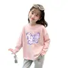 Camiseta Básica Estilosa de Desenho Animado para Outono e Primavera para Crianças Maiores e Bebês, 100% Algodão, Camiseta de Manga Longa da Moda para Meninas