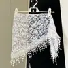 Cinturón de Encaje Coreano, Elegante Bufanda de Cintura con Borlas, Pañuelo Triangular, Cortina de Asiento para Jeans, Pañuelo Blanco para la Cabeza, Doble Propósito Estilo Francés