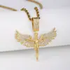Joyería Transfronteriza Europea y Americana Tk Estilo Retro Neutro Alas de Ángel Incrustadas de Diamantes Dorados Colgante de Collar para Hombres y Mujeres Rap Hip-Hop