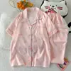 Pijama de Verano para Mujer Algodón Nube Manga Corta Pantalón Largo Cuello Solapa Casual Moderno Cómodo Set para Estar en Casa Se Puede Usar Afuera