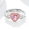 Anillo nuevo para mujer con circonita engastada en garra de diamante artificial en forma de corazón rosa, transfronterizo, con diamante de gota, oro rosa y diamantes