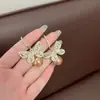 Brincos de Pérola com Laço Super Brilhante de Diamante Suave Francês Moda de Luxo Leve Alto Senso Joia de Orelha Elegante para Senhoras
