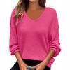 Primavera y Verano Europeo y Americano Transfronterizo Amazon Estación Independiente Nuevo Talla Grande Color Puro Cuello en V Pulóver Camiseta Casual